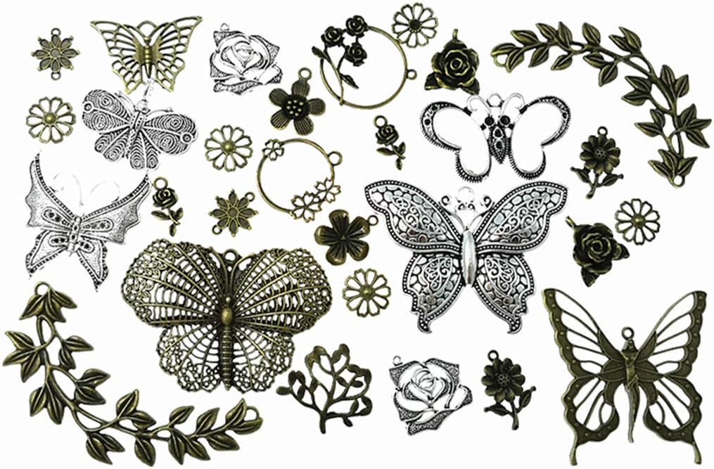 Butterfly Flower Leaf Charm Pendant for DIY Jewelry Making Accessaries(29pcs,Silver&Bronze Tones) - Image 7