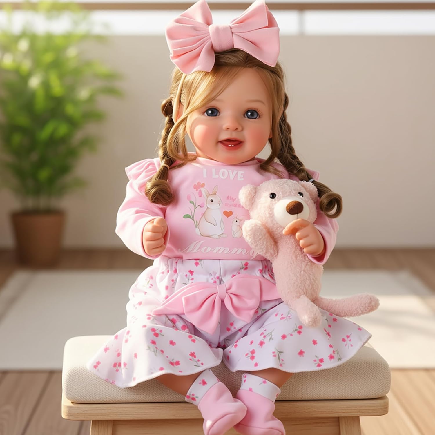 BABESIDE Realistic Reborn Baby Doll for Girls – 17-Inch Lifelike Soft Vinyl Toddler Doll with Handcrafted Details, Blue Eyes, Cute Pink Outfit & Accessories, Toy for Kids Ages 3+ - Image 8