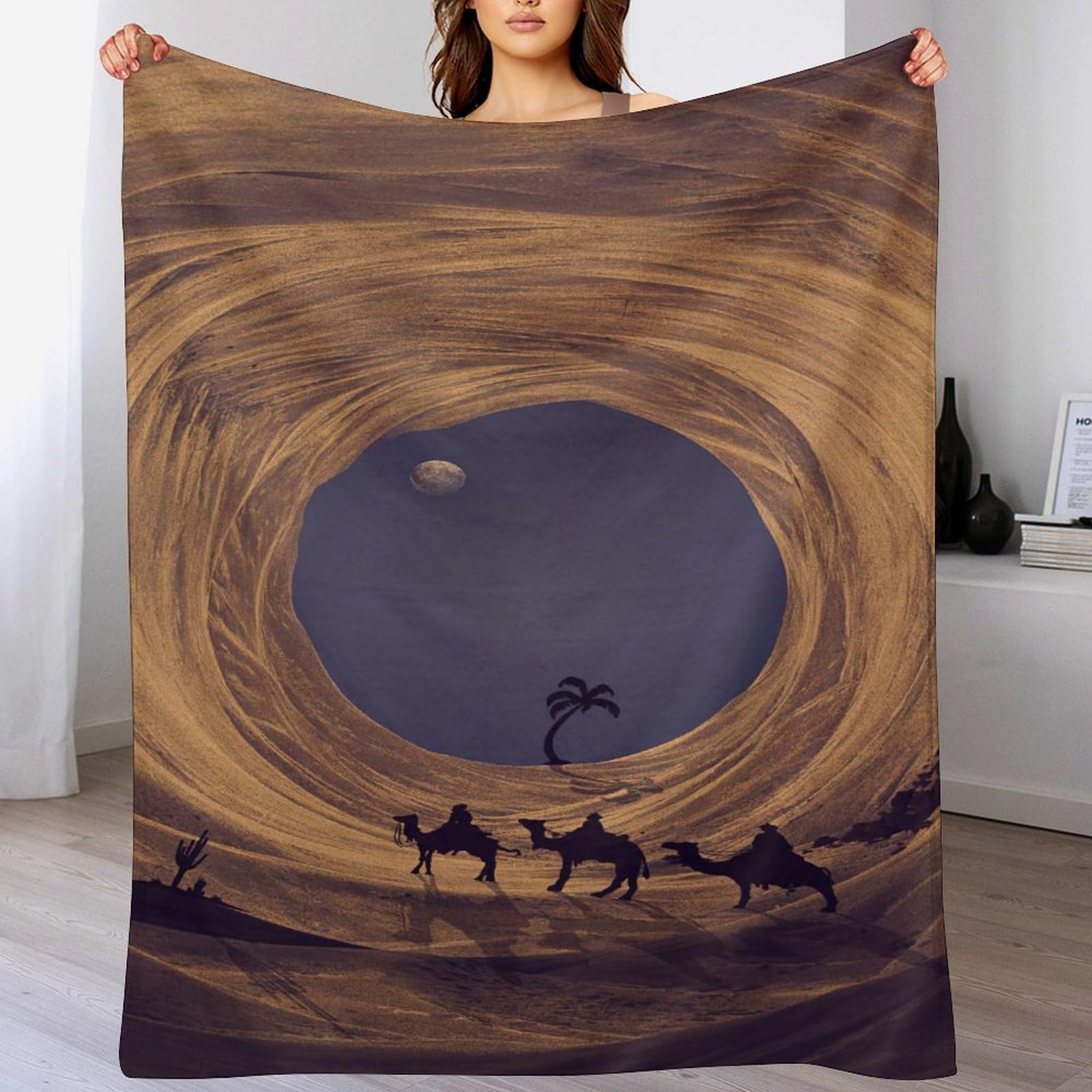 Manta de lana premium color camello de tacto suave y acogedor de 100x130cm