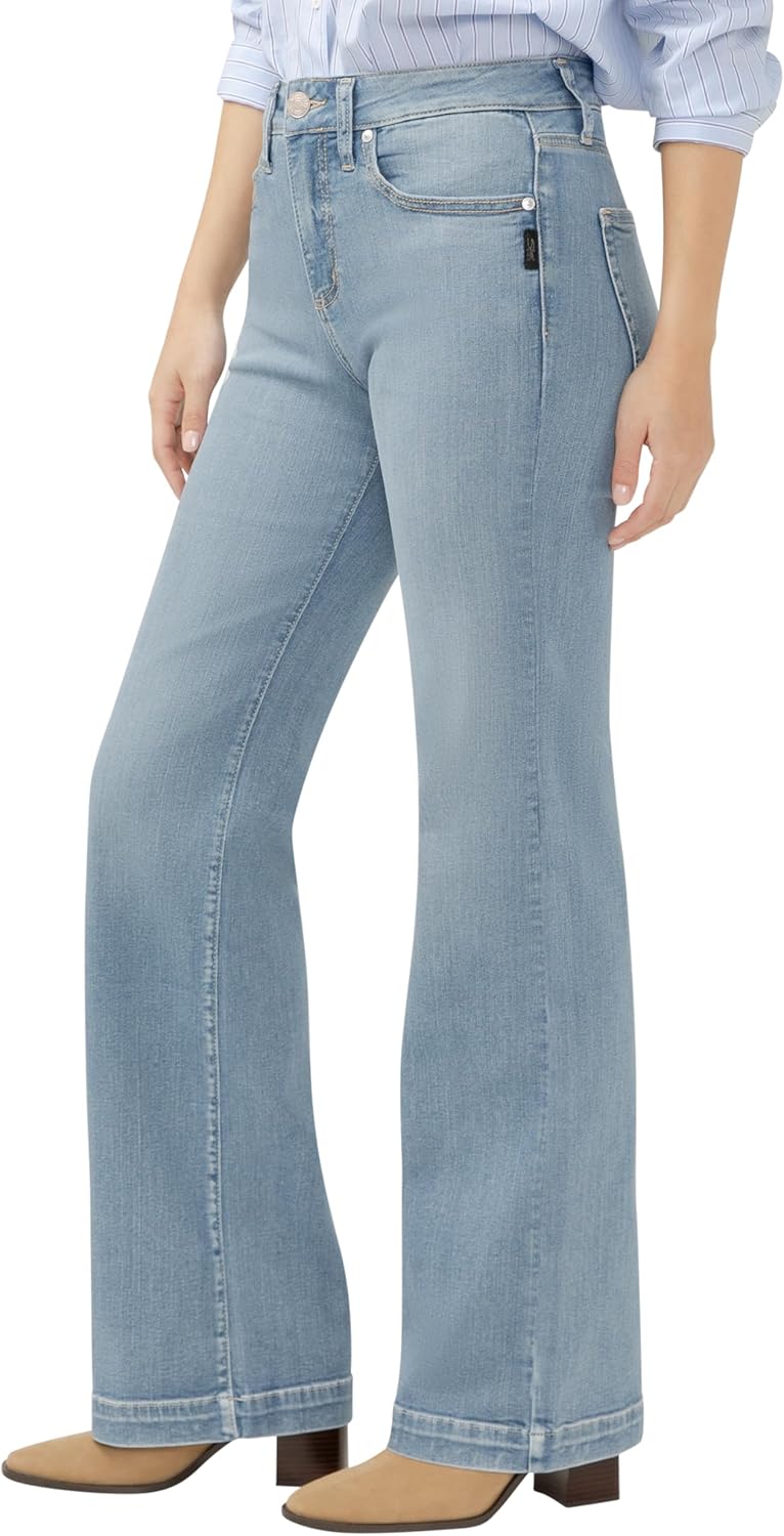 Silver Jeans Co. Womens Avery-Denim High Rise Curvy Fit Trouser Leg Jeans - Image 2