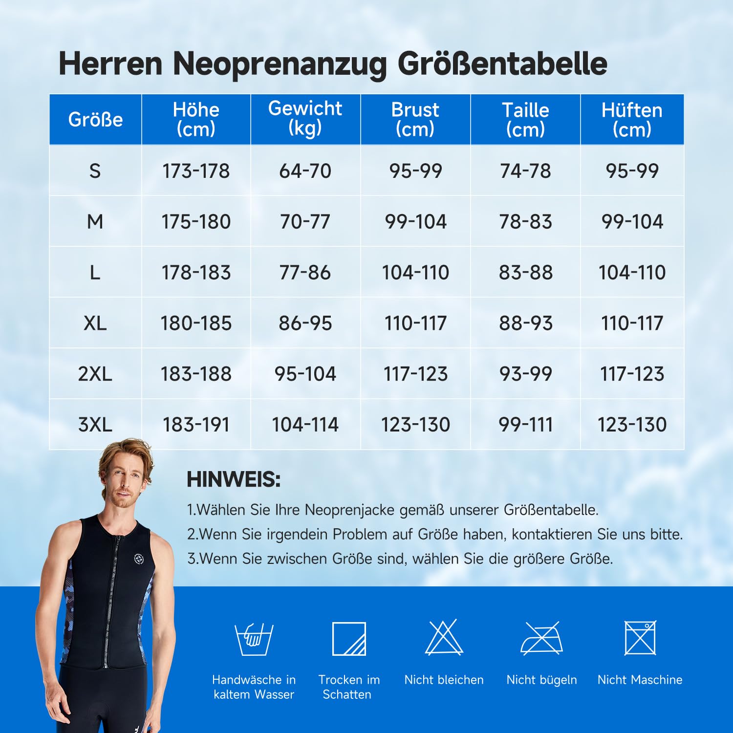 Neopren Weste und Tauchtop, 3mm ärmelloses Nassanzug-Oberteil mit vorderem Reißverschluss und Flachnaht für Tauchen, Schwimmen, Kajaken und Surfen
