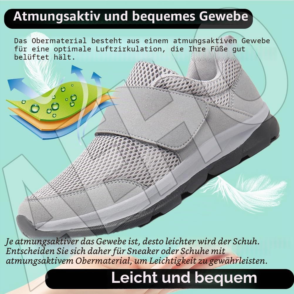 AEHO Orthopädische Schuhe Herren Breit Diabetiker Schuhe Herren Schuhe für Geschwollene Füße Senioren Schuhe mit Klettverschluss, Grau, 46/280mm