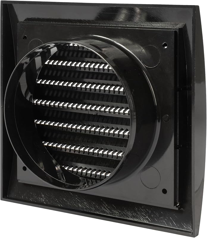 Vent Systems 100 mm Fekete Szellőzőrács - Szárítógép, Fürdőszoba, Kültéri/Beltéri Légkivezető Takaró, Elszívó Rendszer, ABS Anyag, Könnyen S