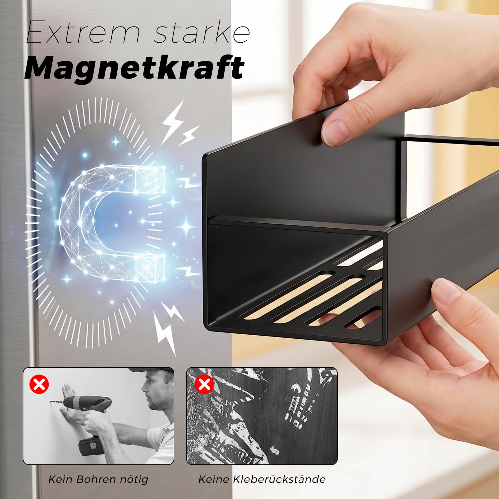 Woobroo Regał magnetyczny na przyprawy, zestaw 4 sztuk, regał magnetyczny, bez wiercenia, ze stali węglowej, nośność 3,6 kg, uchwyt na przyprawy do kuchni na przyprawy i puszki