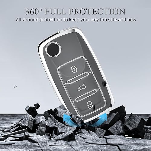 Miniatura 4 de OFFCURVE Funda para llavero con llavero para Volkswagen, funda protectora completa de TPU suave para VW Jetta Golf Polo Passat MK8 Tiguan Beetle Car