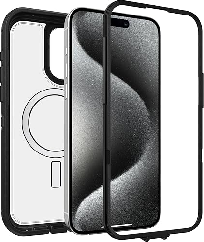 Miniatura 4 de OtterBox Funda transparente para iPhone 15 Pro MAX (solamente) Defender Series XT, lado oscuro (negrotransparente), sin pantalla, resistente, se