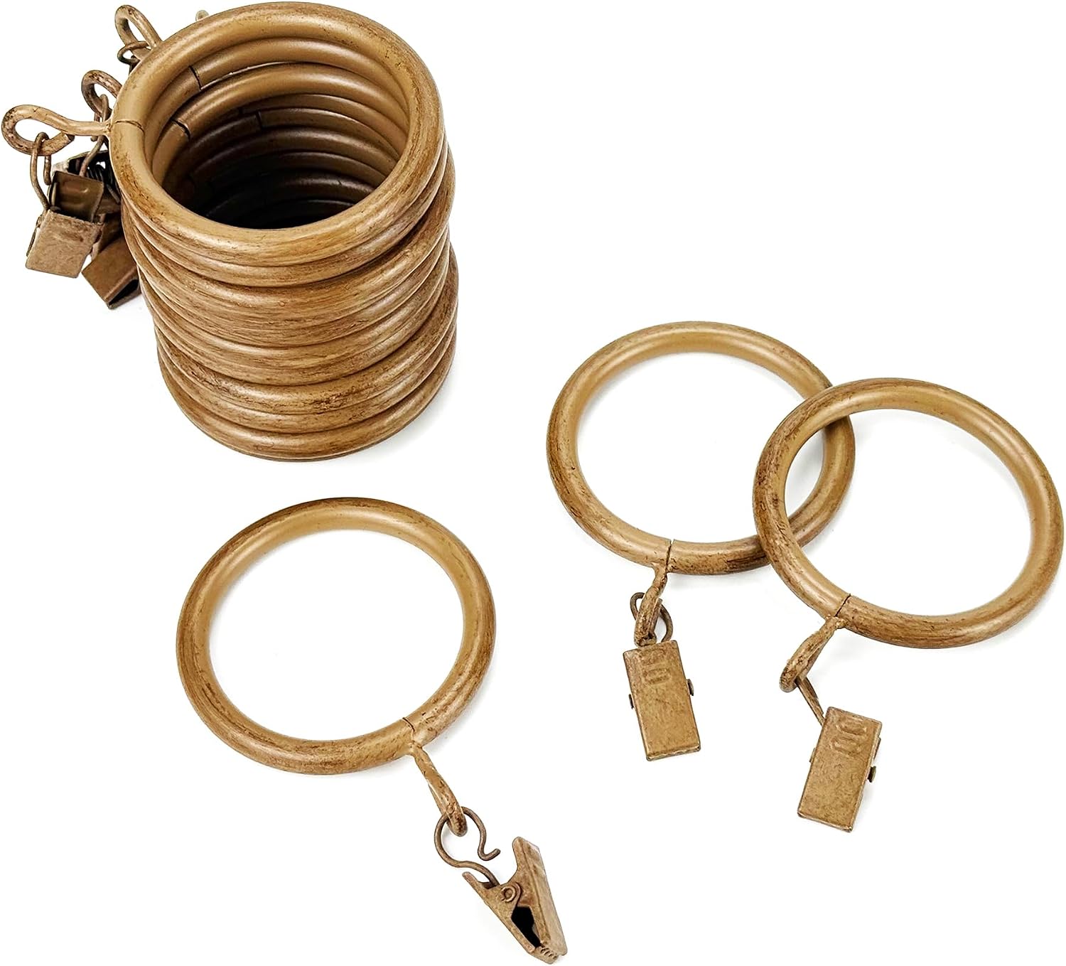 Curtain Clip Rings - 1.75'' Inner Diameter Faux Wood Color Rings Fits up to 1-1/4'' Curtain Rod, Set of 14 (Faux Wood, Set of 14 (1.75''))