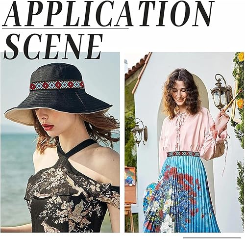 Miniatura 5 de GORGECRAFT Cinta de jacquard étnico de 10.94 yardas, cinta bordada de 34 pulgadas de ancho rojo azul geométrico rombo tejido flecos o bricolaje