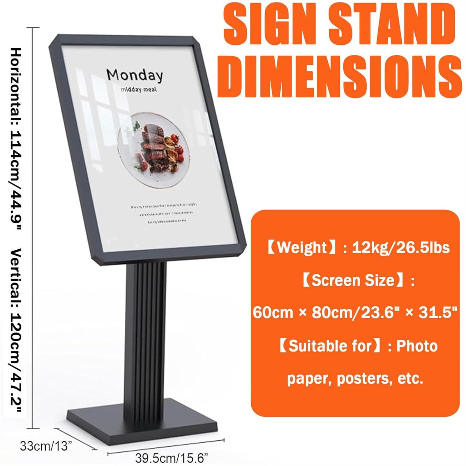 Soporte de Suelo Resistente para Carteles y señalización; Expositor publicitario Ajustable para orientación Horizontal o Vertical, Apto para Interiores y Exteriores. Silver-60 * 80cm