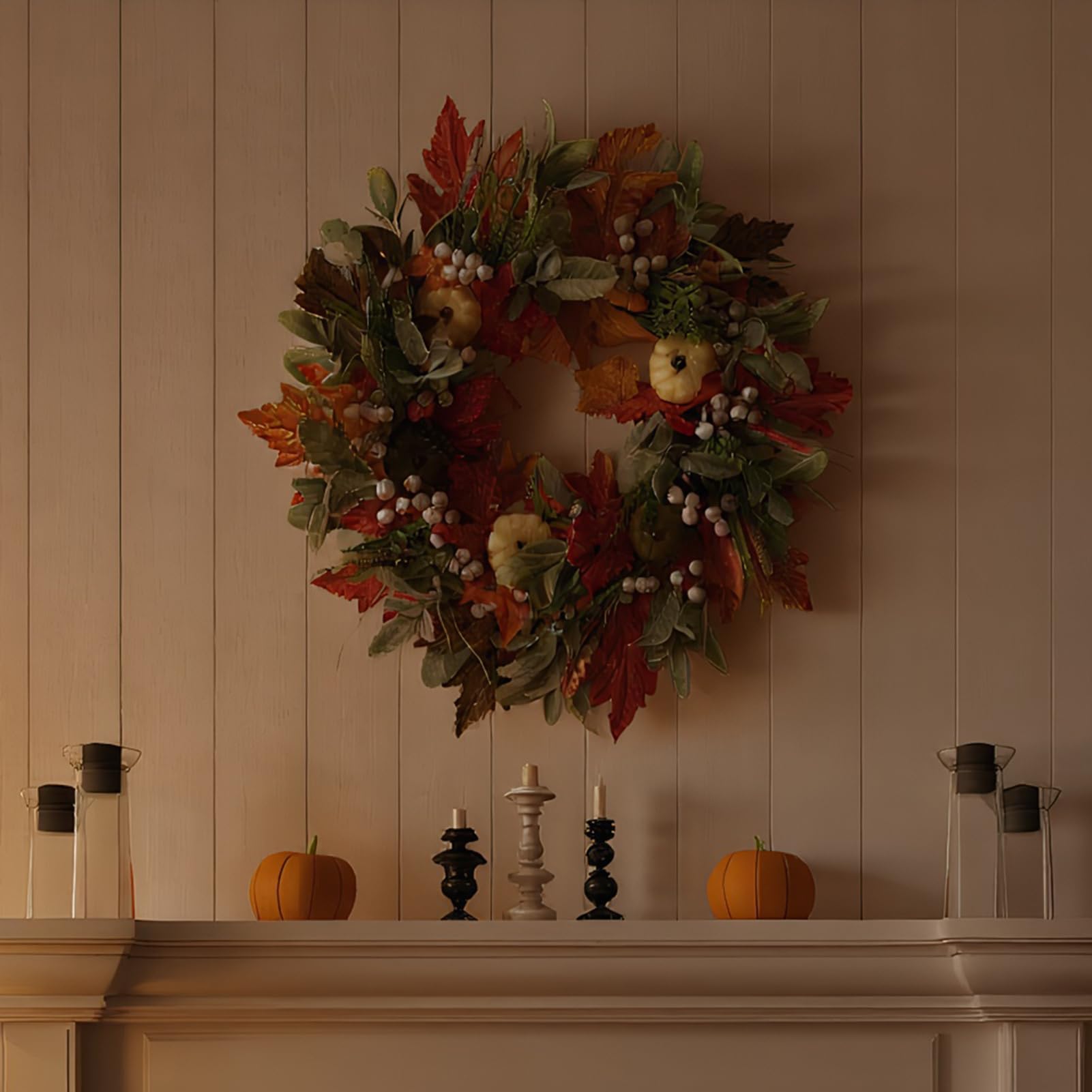Herbstkranz Mit Natürlicher Eleganz- 45cm Türkranz Herbstdeko,Schöne Deko Für Zuhause Und Garten, Herbstkranz Modern Innen Und Außen, TürKranz WandKranz Als Tür Fenster Wandbehang Dekoration
