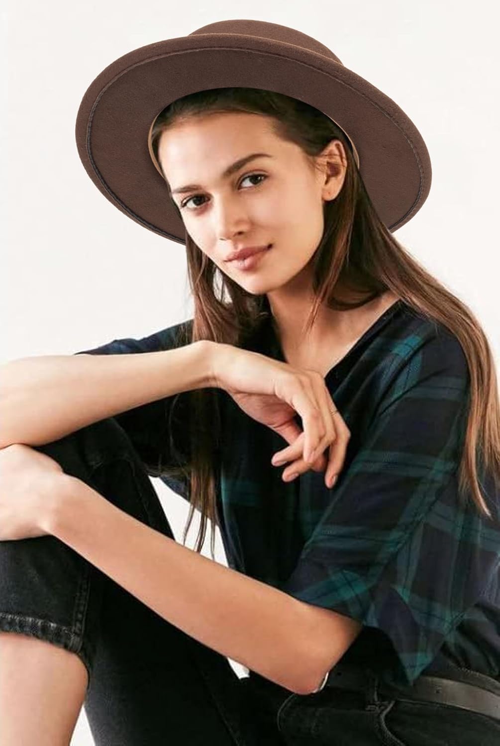 Classic Fedora Flat Top Hat Pork Pie Hat Felt Boater Church Derby Cap for Men/Women