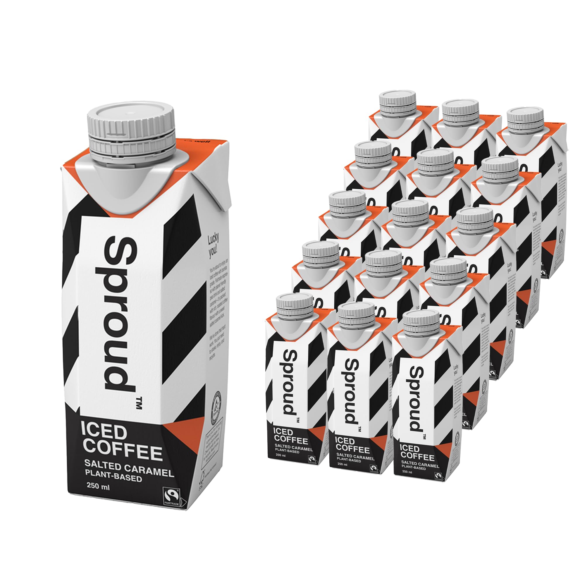 SproudSalted Caramel Latte - Fairtrade Iced Coffee and plant-based milk, low sugar, low carb, high protein made with pea protein (15 x 250ml)