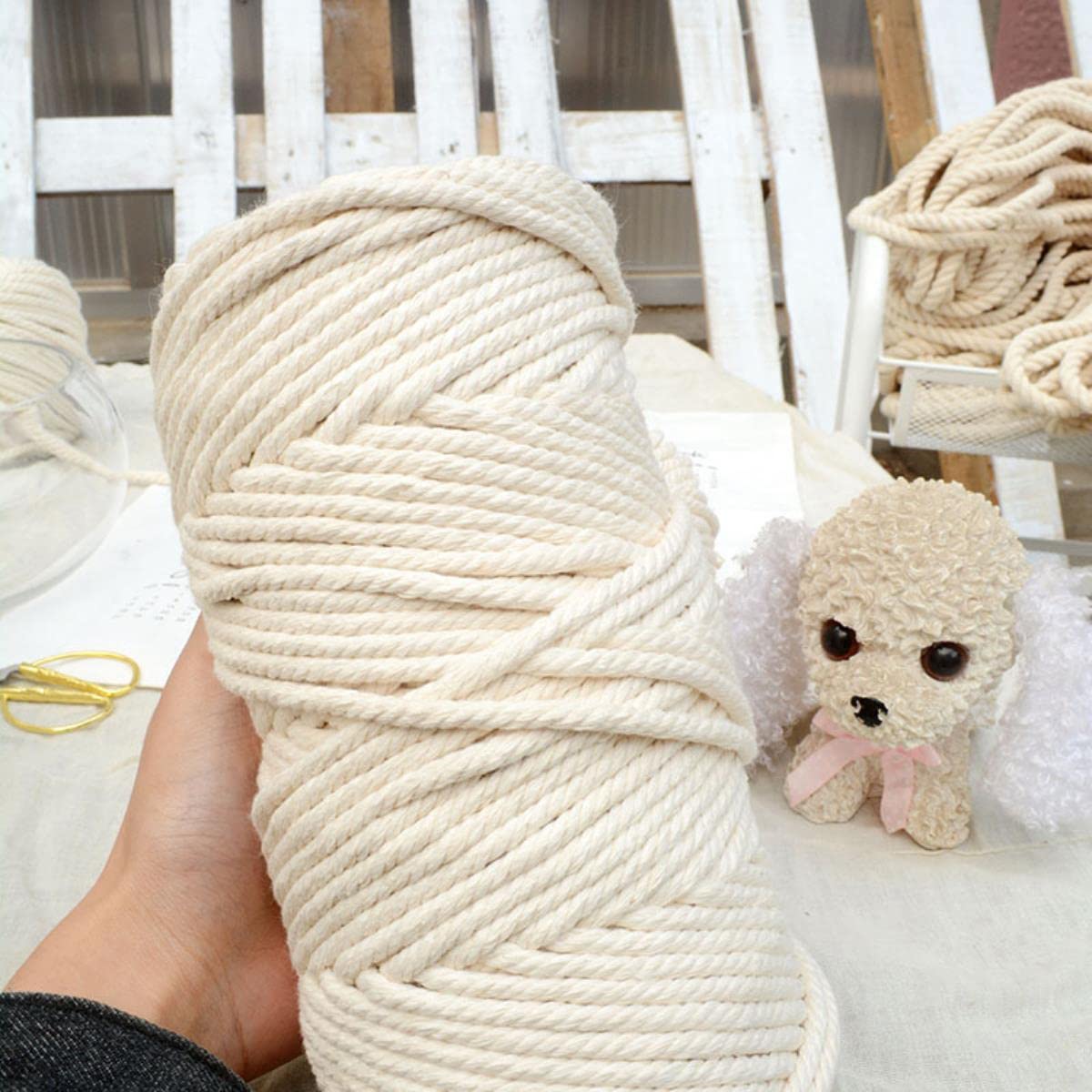 1-10mm Cordón Trenzado de algodón Beige Cuerda Macramé DIY Hecho a Mano Accesorios Textiles para el hogar Artesanía Cuerda de macramé Cuerda Decoración de la boda-6mmx50m