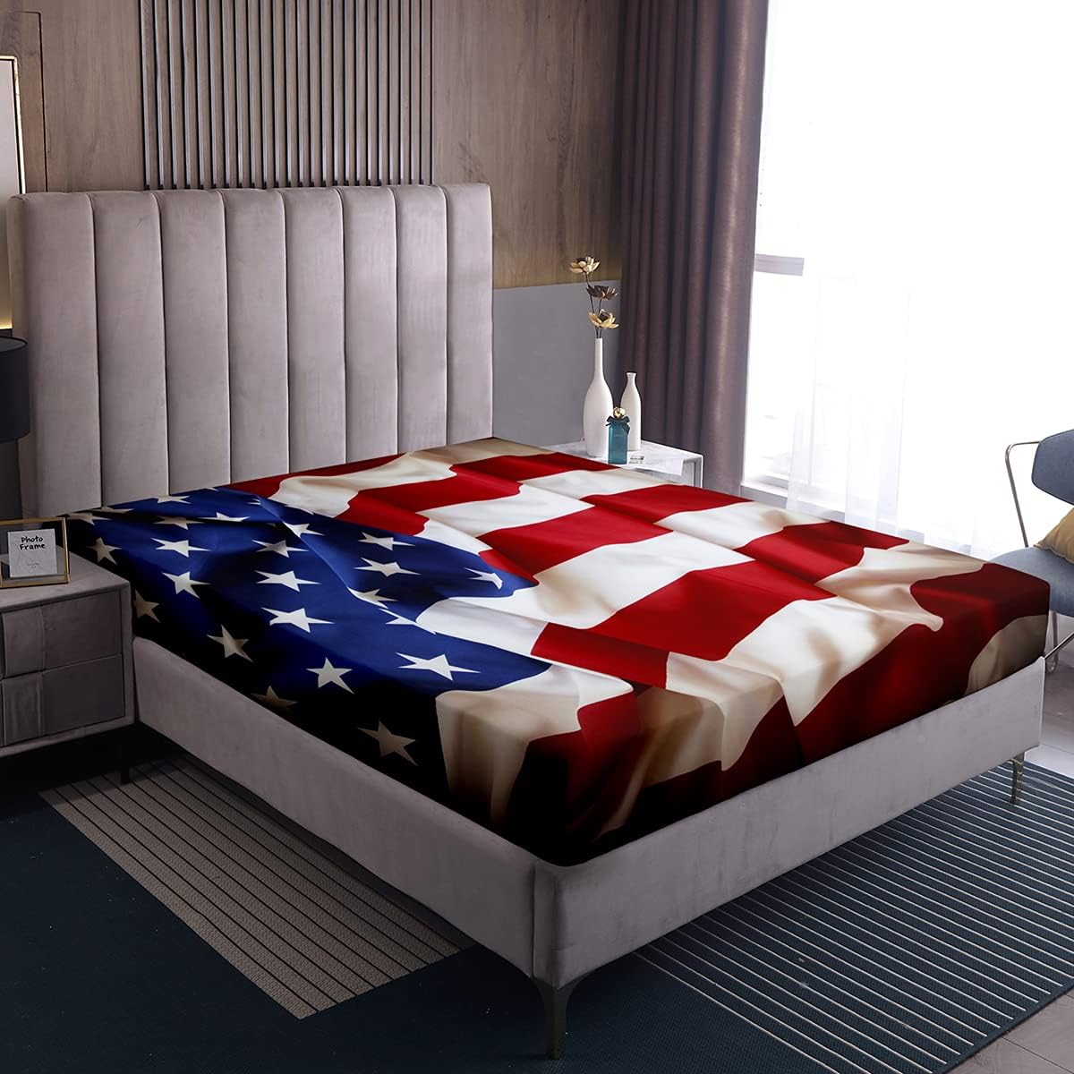 Erosebridal 7 Pieces American Flag Comforter Set with Fitted Sheet Set
