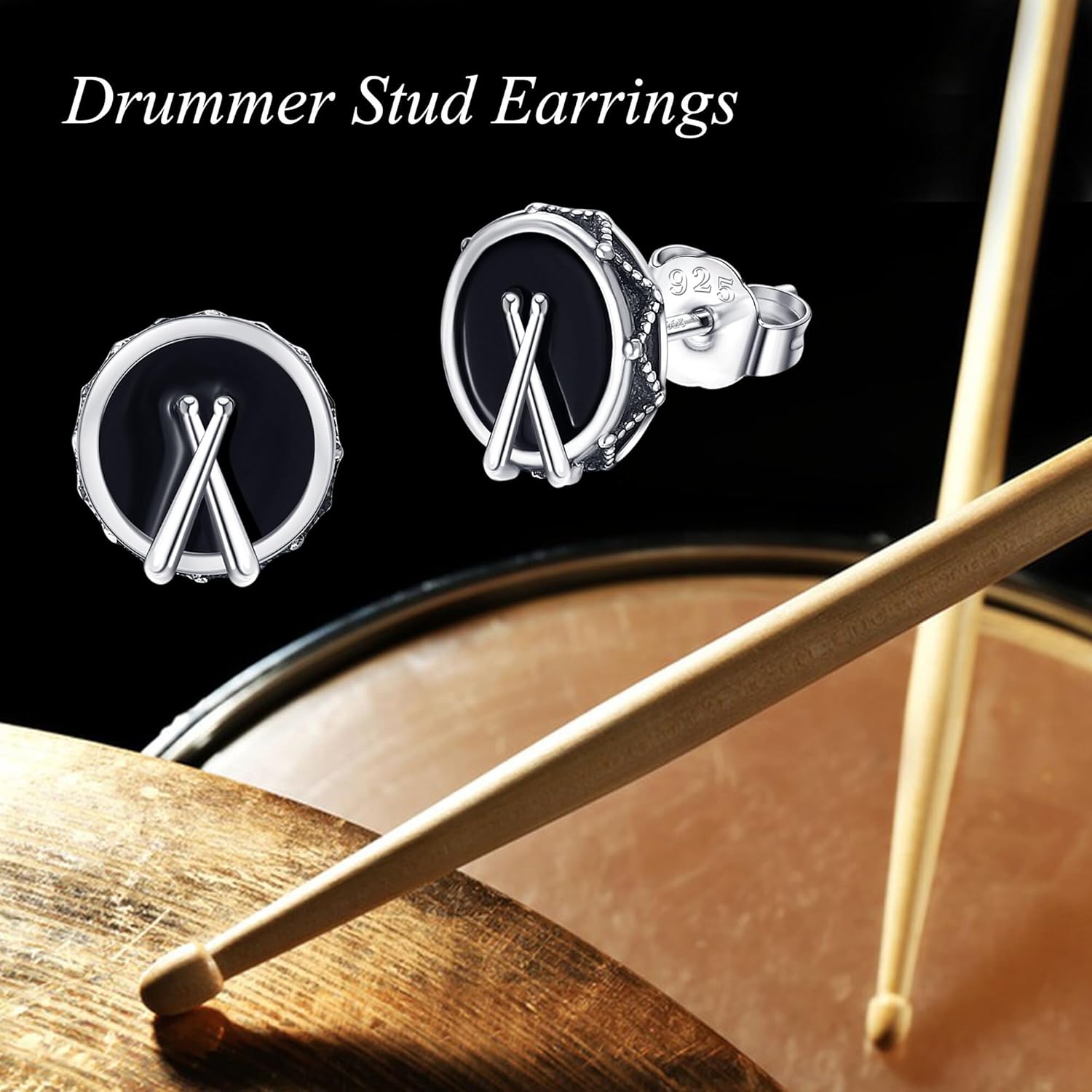 YAFEINI Drummer Gifts Earrings Sterling Silver Drums and Drumstick Stud Earrings Musical Jewelry for Women Men Drummer Lovers Gifts
