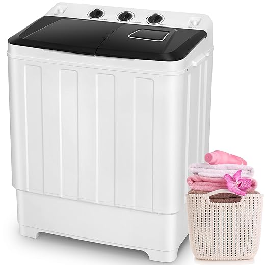 30Lbs Capacity Portable Washing Machine Nictemaw Twin Tub Compact Laundry Machine with Built-in Drain Pump, Washer and Spin Dryer Combo (19Lbs+11Lbs), Mini Washing Machine for Apartments, Dorms, RVs