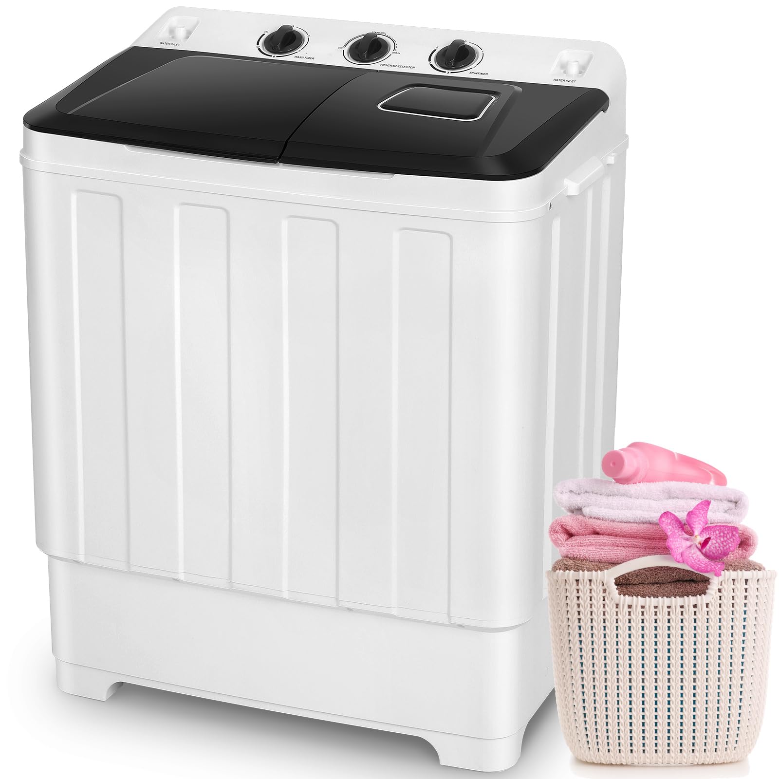 Lavadora portátil Nictemaw de 13,6 kg, compacta, con bomba de drenaje integrada, de 8,6 kg y 5,1 kg, ideal para apartamentos, dormitorios y casas rodantes.