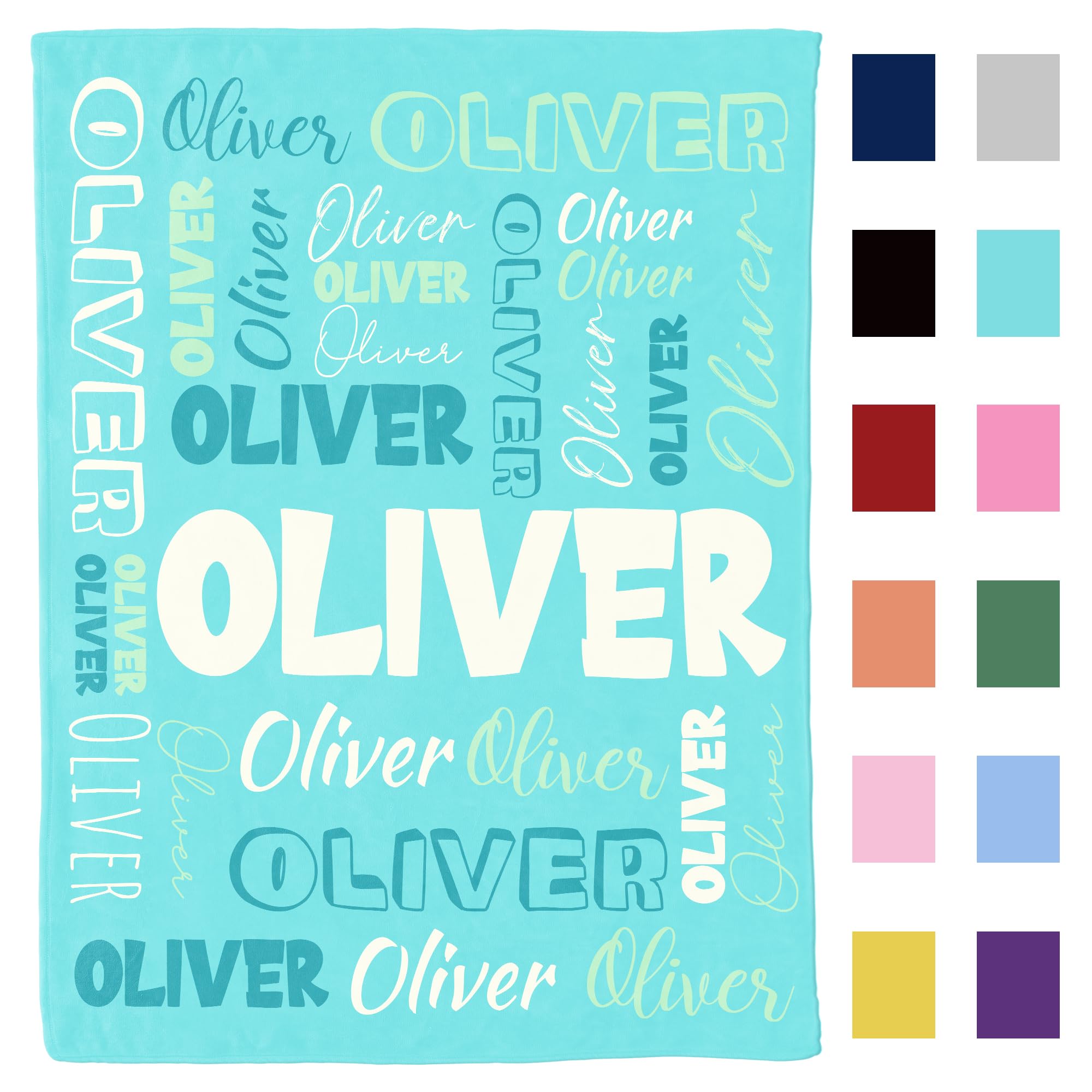 GifXify Personalized Baby Blanket - Custom Name Blanket - Soft Cotton Blend - Cyan - Toddler/Kids