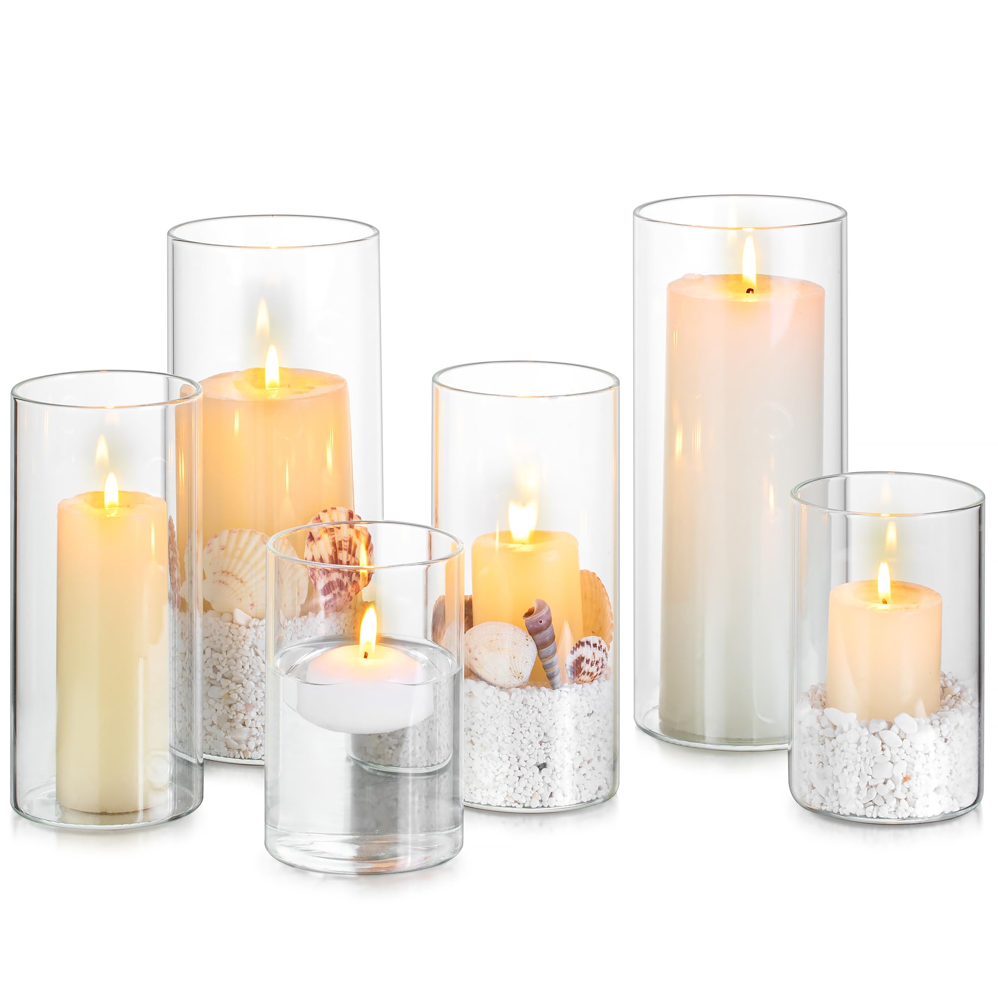 Glasseam Windlicht Glas Kerzengläser Groß: 3er Set Verdickte Kerzenglas | 3 Verschiedene Größen, 3mm Dick, Modern Vase, Windlicht Outdoor, Tischdeko Hochzeit Deko Wohnzimmer