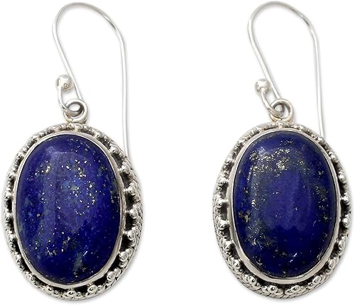 NOVICA Aretes colgantes artesanales hechos a mano de lapislázuli hechos a mano, hechos a mano, de plata de ley, azul real, real, real, reflexivo,