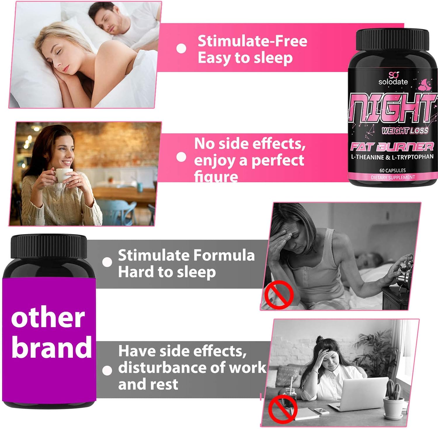 3 Pack Night Time Fat Burner,Appetite Suppressant and Sleep Aid Supplement,Boost Metabolism,Weight Loss Pills for Women and Men,60 Capsules Healthier Diet Pills : Health & Household