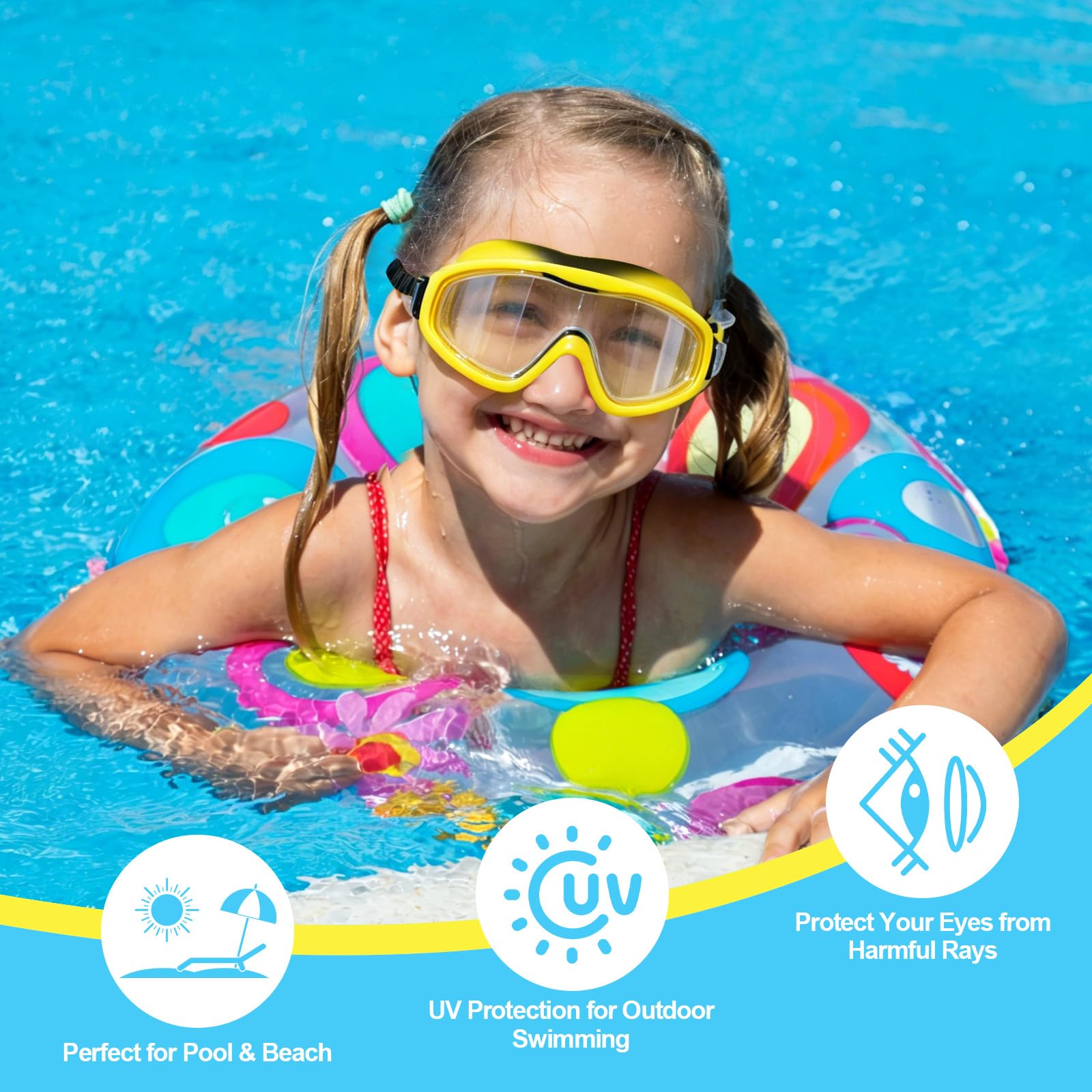 Ensemble de lunettes de natation avec revêtement anti-buée et protection UV - Noir et bleu - Bouchons d'oreille inclus