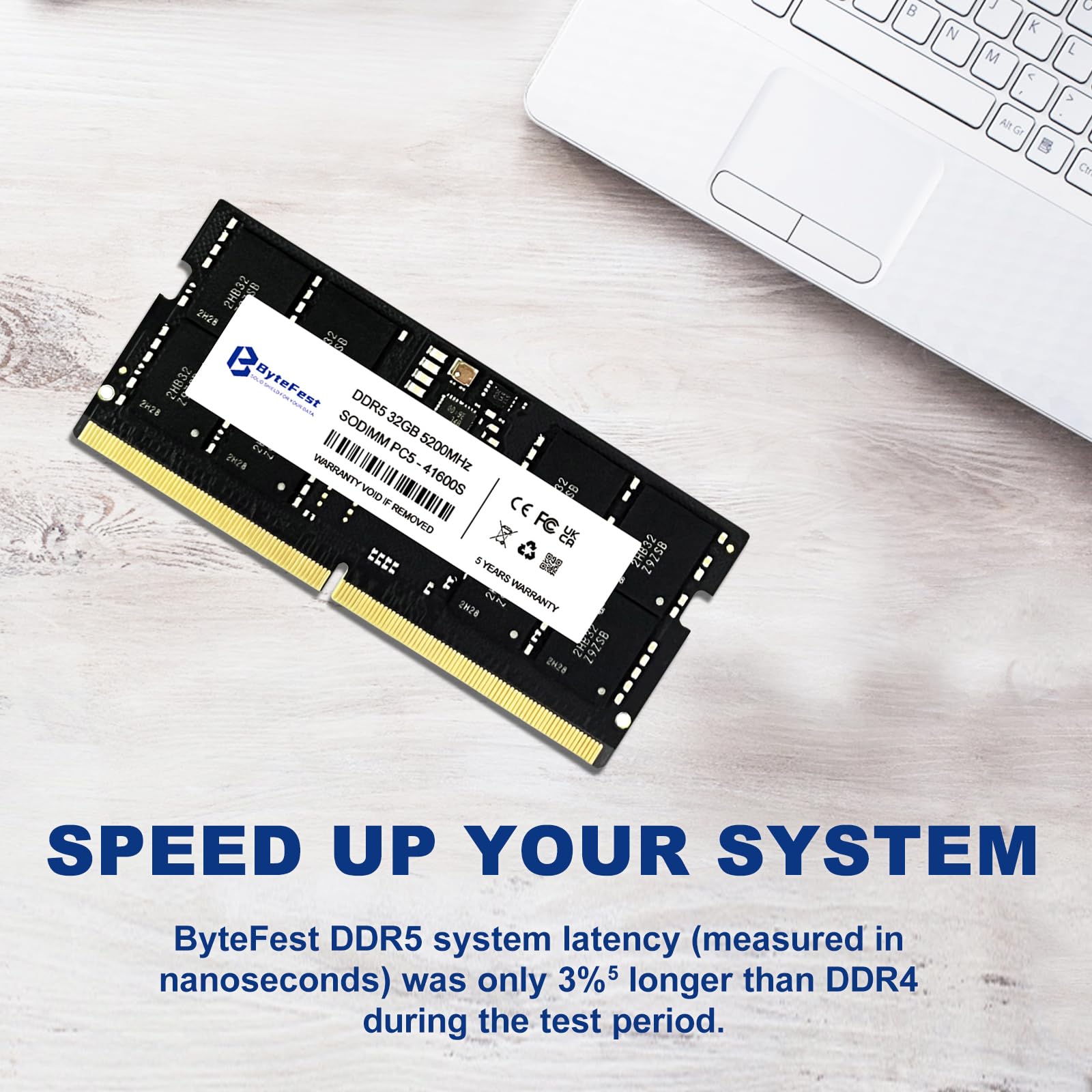 DDR5 RAM 32Go 5200MHz PC5-41600 CL42 1.1 V SODIMM 262 Broches Haute Performance Mémoire pour Ordinateur Portable