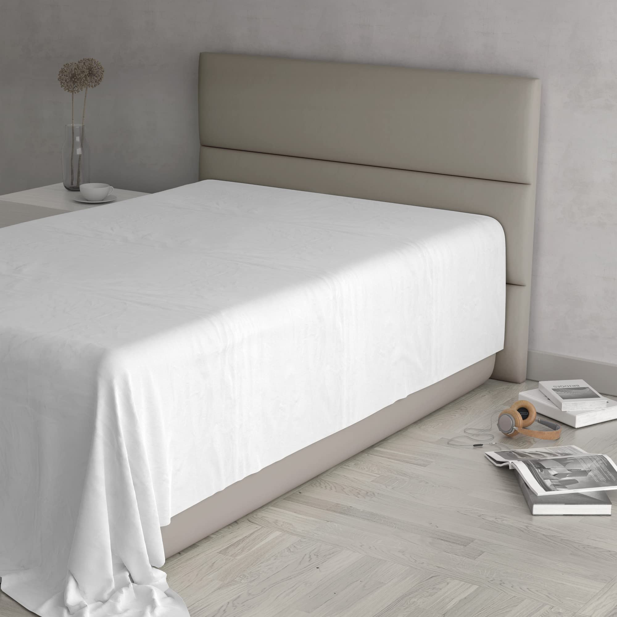 MAX COLOR Top Sheet, 100% Cotton, Plain, White, Queen Size 180 x 300 cm