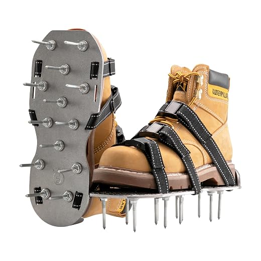 Pre-Assembled Metal Lawn Aerator Shoes with 3 Adjustable Straps - Metal Base - Adjustable - One Size Fits All -Steel Spiked Shoes for Lawn Care - Reduces Thatch, Revives Soil Health