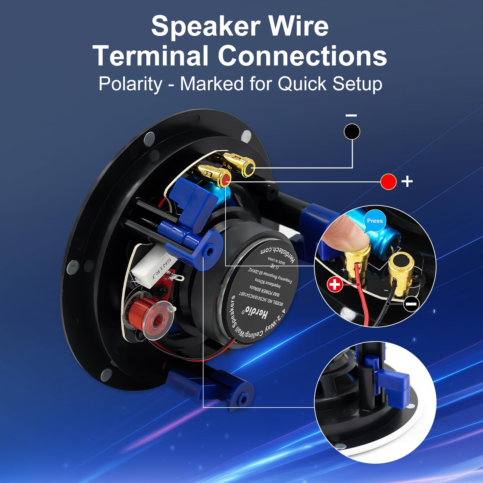Herdio 4 cali głośnik sufitowy 160 W, kompatybilny z Bluetooth, kolor biały, głośnik sufitowy w łazience, kolor biały