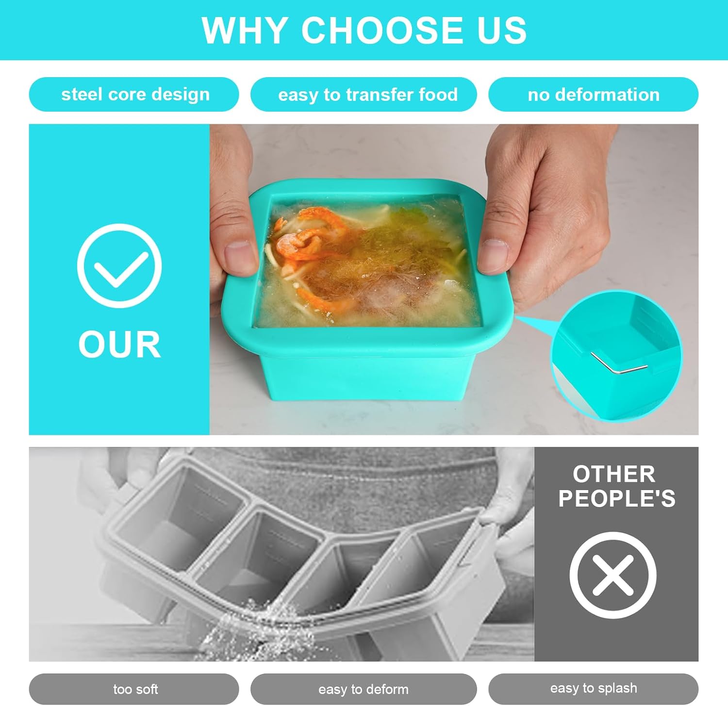 Silicone Freezer Tray with Lid 2 Pack Silicone Freezer Molds Ice Cube Tray Makes 2 Perfect 2 Cup Portions Soup Cubes Meal Prep Containers- Oven & Dishwasher Safe - Image 6