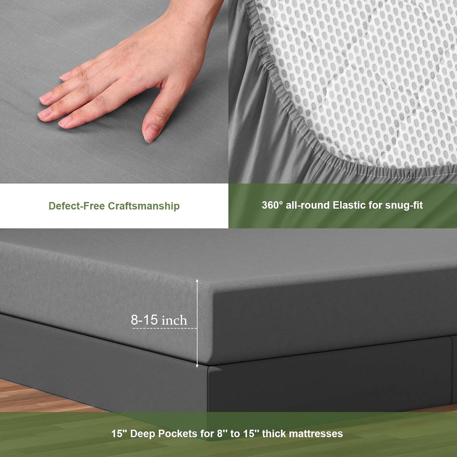Grounding Sheets Queen Size, 20% Silver Fiber 80% Organic Cotton, Grounded Fitted Sheet with Grounding Cord, Earth Connected Bedding for Natural Grounding Experience (Gray, Queen)