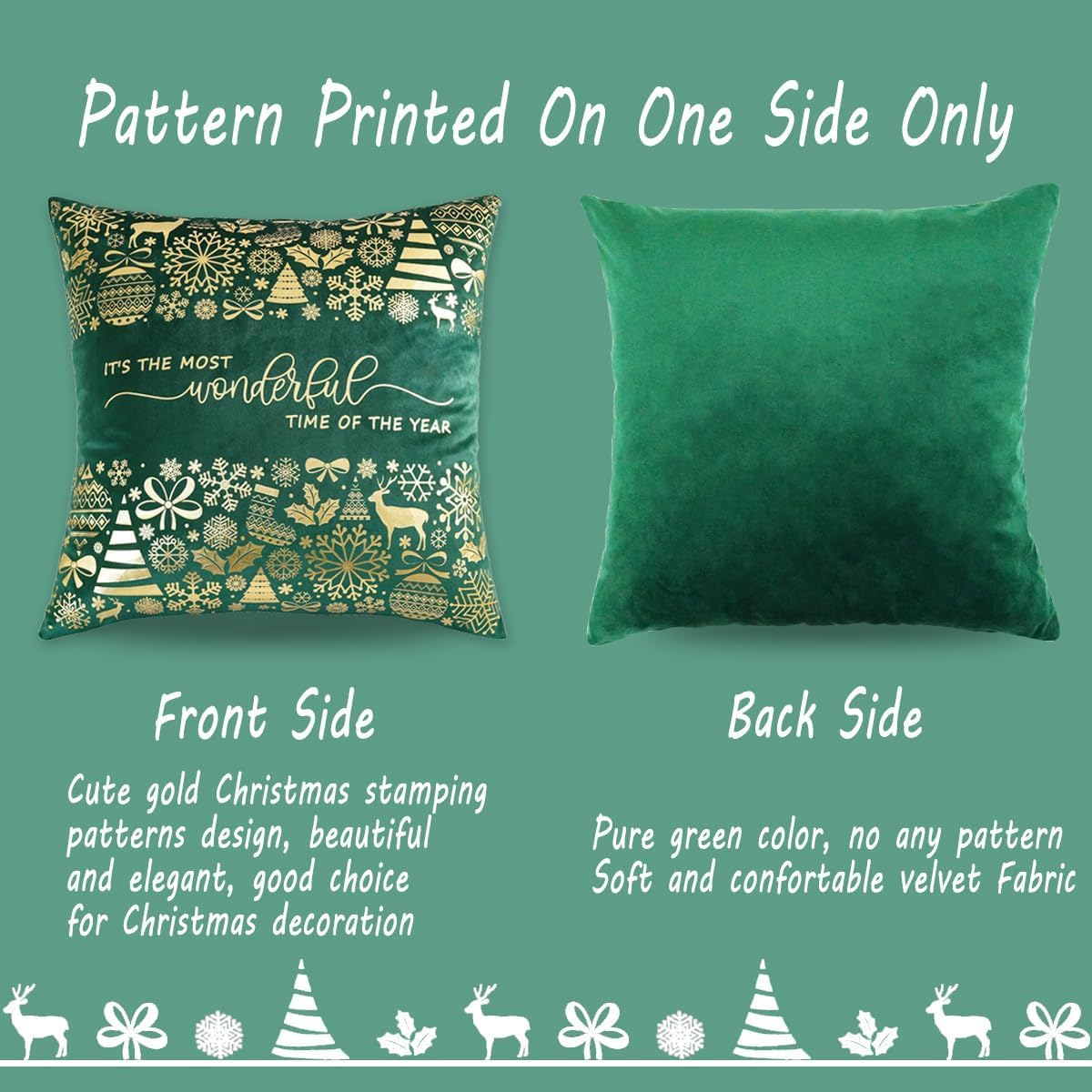 JOJOGOGO Christmas Decorations - Green & Gold Christmas Pillow Covers Set of 4, Merry Christmas Tree Decorative Throw Pillows 18 x 18 for Home