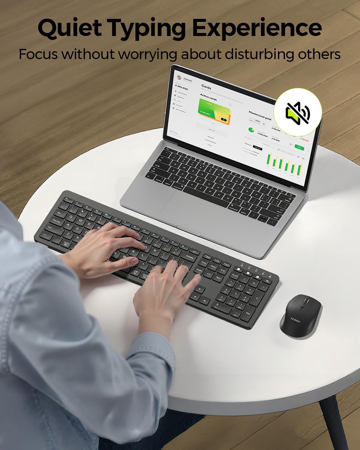 seenda Wireless Keyboard and Mouse Combo for Windows PC, Laptop, Mac, iPad, Bluetooth & 2.4G 3-Device Multi-Connection, Ultra Slim Full Size Quiet Keyboard, Adjustable DPI Mouse, Black