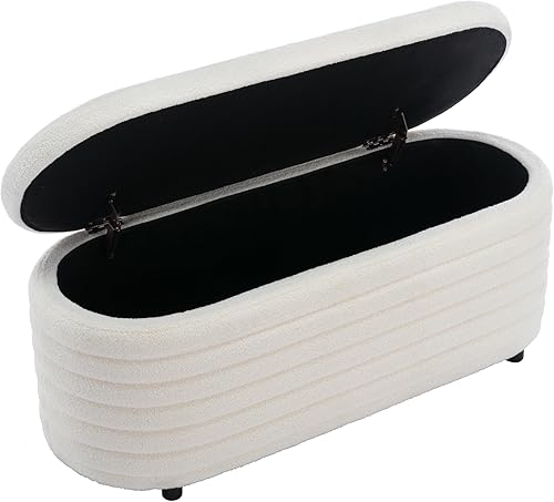 Miniatura 9 de chairus Banco de almacenamiento, otomano moderno de 45 pulgadas, cómodo taburete tapizado para sala de estar, pasillo, extremo de la cama (blanco, 1