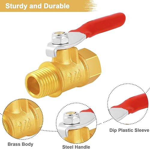 Miniatura 2 de Uharbour Interruptor de cierre de válvula de bola de latón de 14 pulgadas, mini válvula de bola de 14 pulgadas con conexión de tubería de rosca NPT