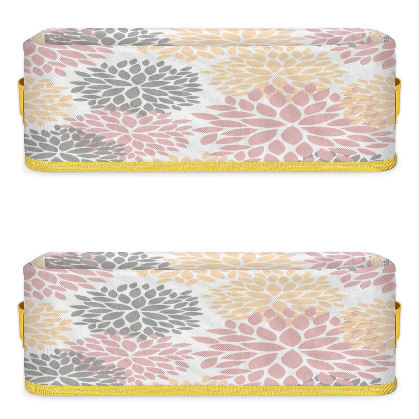 Pink Yellow Dahlia Flowers Bathroom Storage Basket Waterproof Foldable Storage Bins with Handles Decorative Toilet Paper Storage Basket for Organizing for House Bathroom Toiletries Set of 2