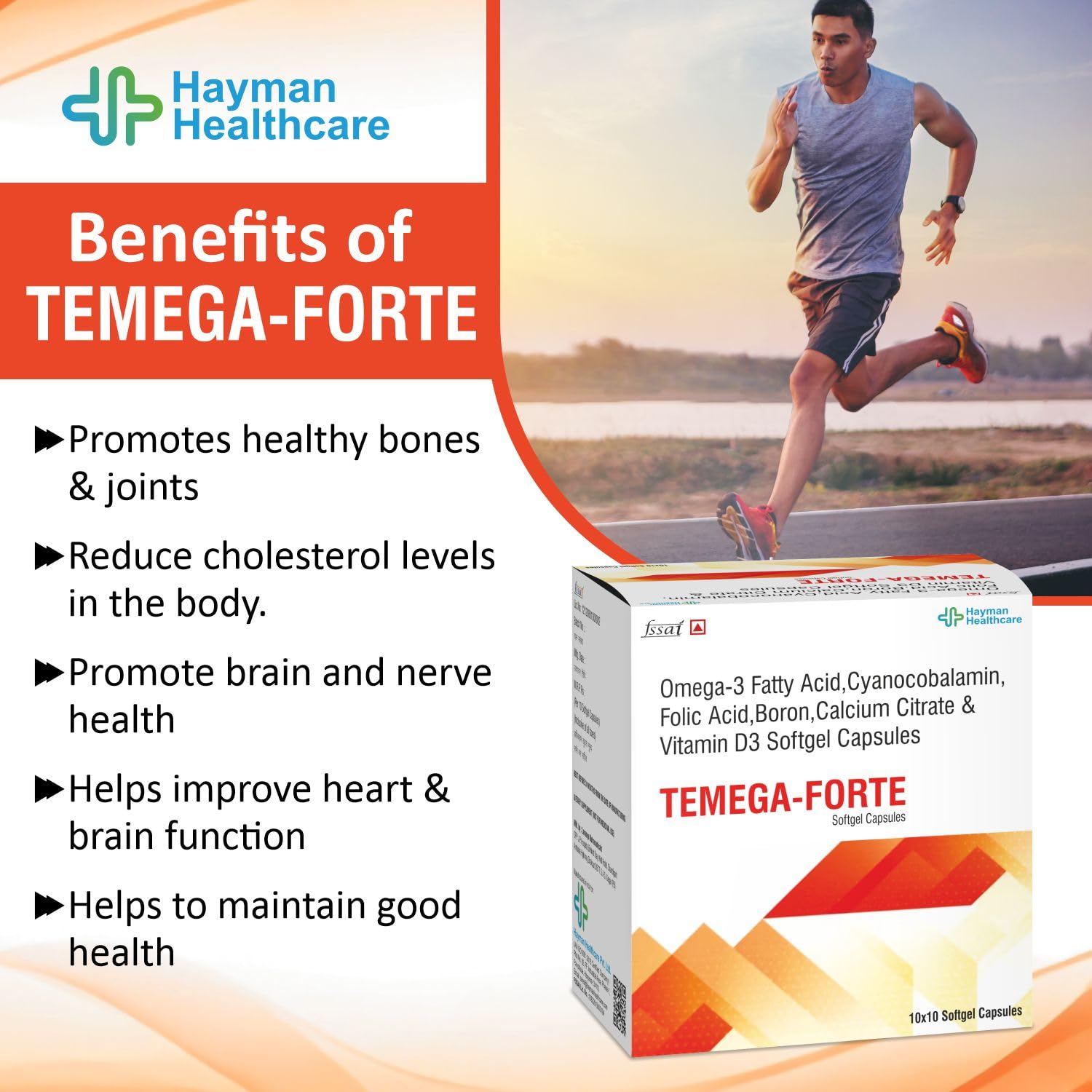 Heman Healthcare Tempa-Forte-100 capsules for men and women with omega 3 fatty acids, synocycalamin, folic acid, boron, calcium citrate and vitamin D3 Heman Healthcare Tempa-Forte-100 capsules for men and women with omega 3 fatty acids, synocycalamin, folic acid, boron, calcium citrate and vitamin D3
