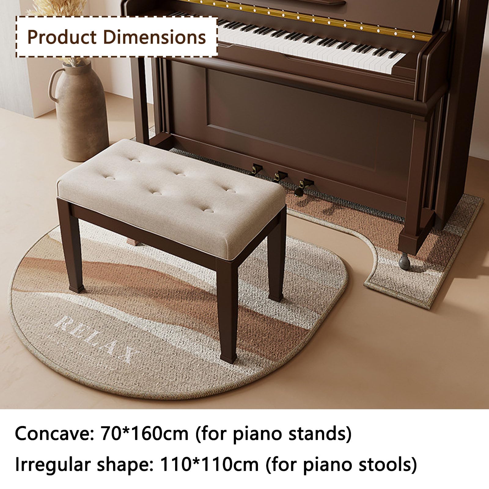Tappetino antiscivolo fonoassorbente fonoassorbente Tappetino assorbente Tappeto fonoassorbente per pianoforte, Tappeto per pianoforte verticale Tappeto per pianoforte verticale O 70*160cm+110*110cm