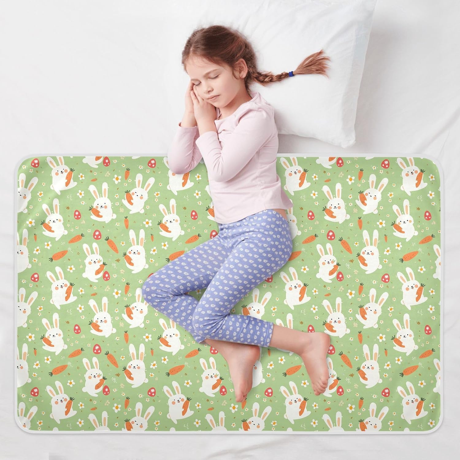 Green Cute Rabbits Cartoon Extra Large Resuable Training Pee Pads for Kids Soft Absorbent Potty Training Pads Leakproof Quick Drying Bed Liners for Infant Baby , 52" L x 34" W