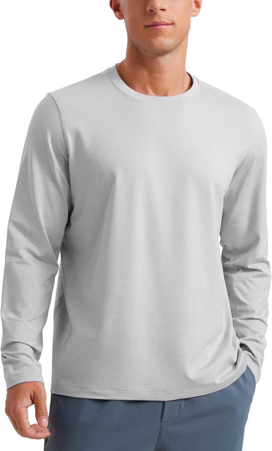 CRZ YOGA Cloud Jersey Long Sleeve Shirts for Men - Crewneck Breathable Casual Workout T-Shirts Soft Basic Tops