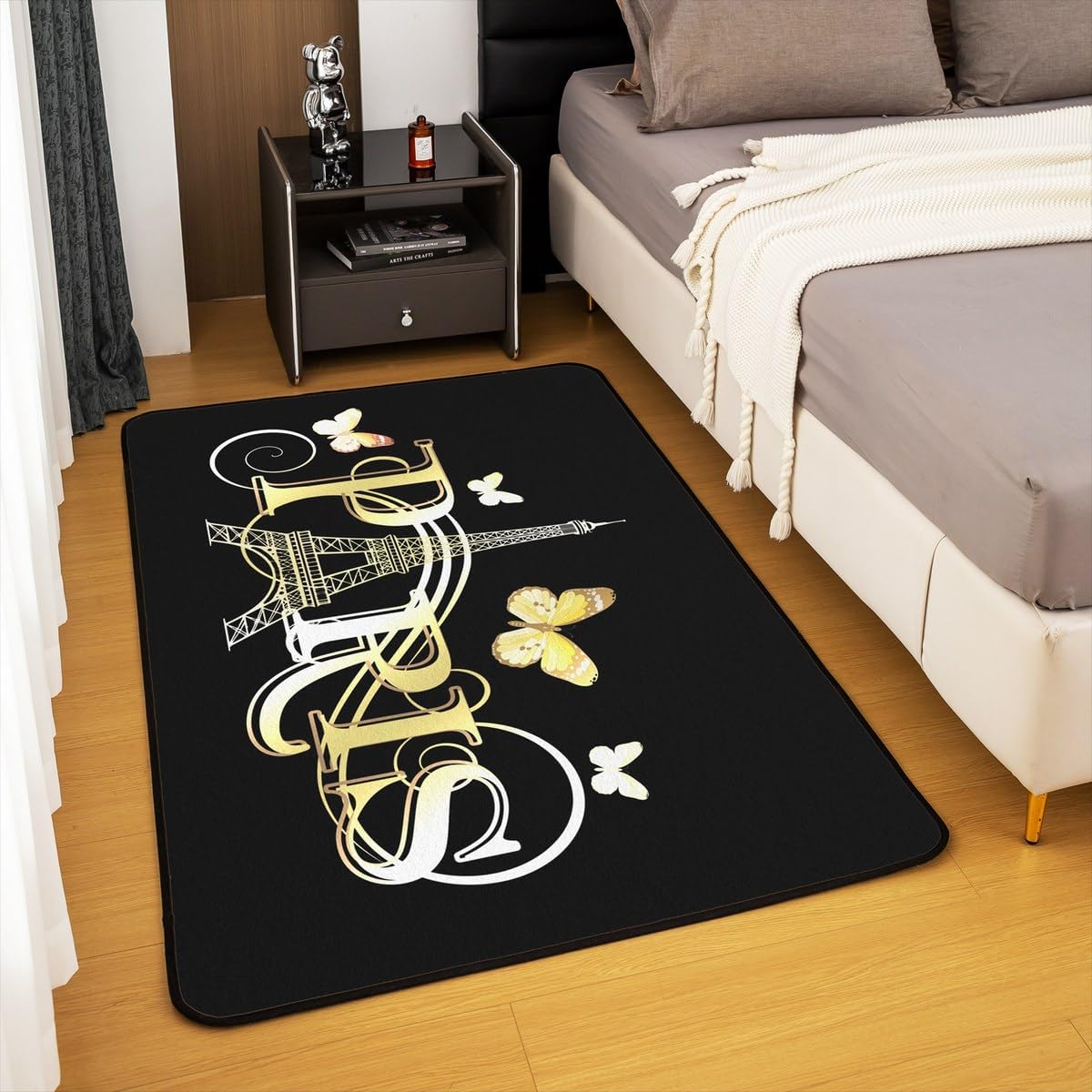 jejeloiu Eiffel Tower Area Rug 4x5 Paris Decorative Area Rug Home Decor Paris Decor Valentines Butterfly Gold Black Accent Rug