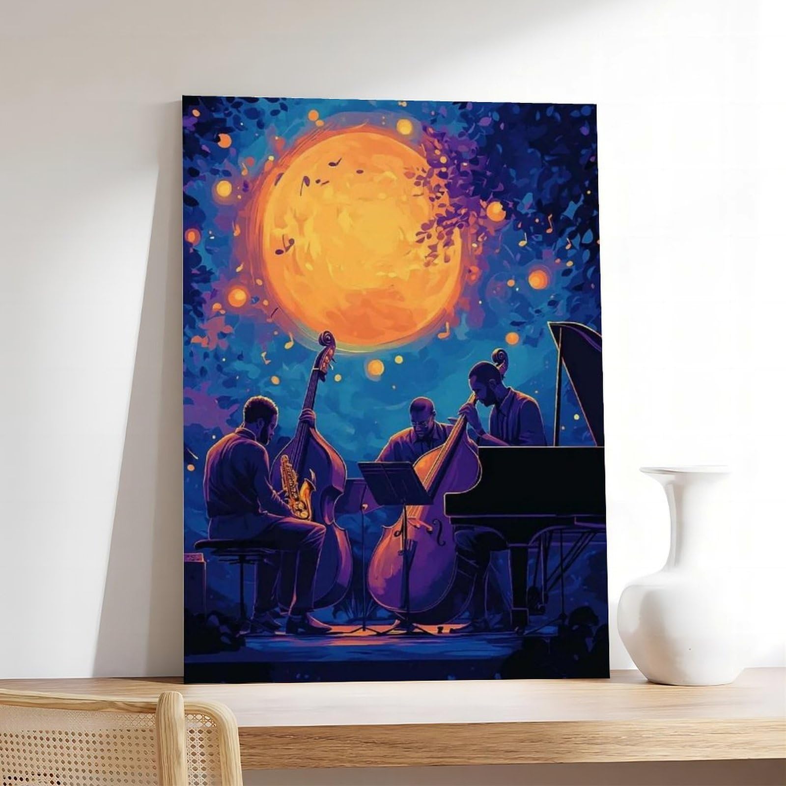 Illustrazione del quartetto jazz, poster artistico con musica notturna su tela, decorazione per camera da letto, ufficio, stanza, regalo, 40,6 cm L x 61 cm W