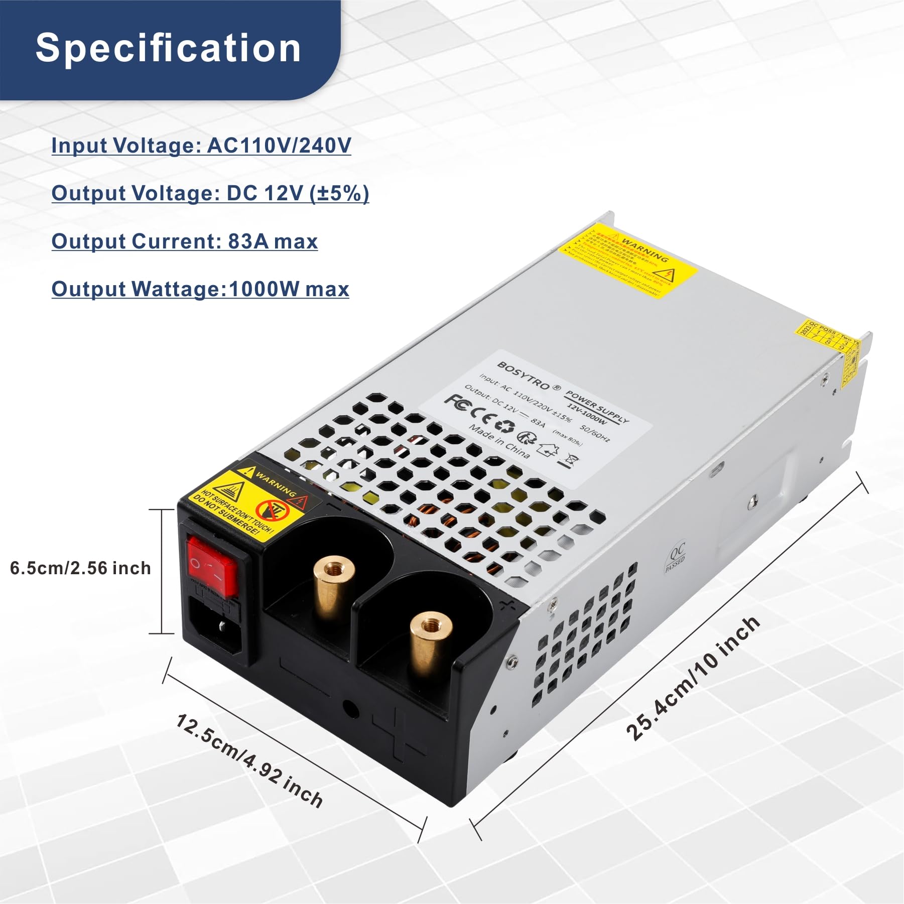 Schaltnetzteil 12V 83A 1000W Netzteil Transformator Power Supply Trafo 230v auf 12v Netzteil SMPS für LED Streifen, CCTV, Radio, Elektronische Instrumente, Labornetzteil