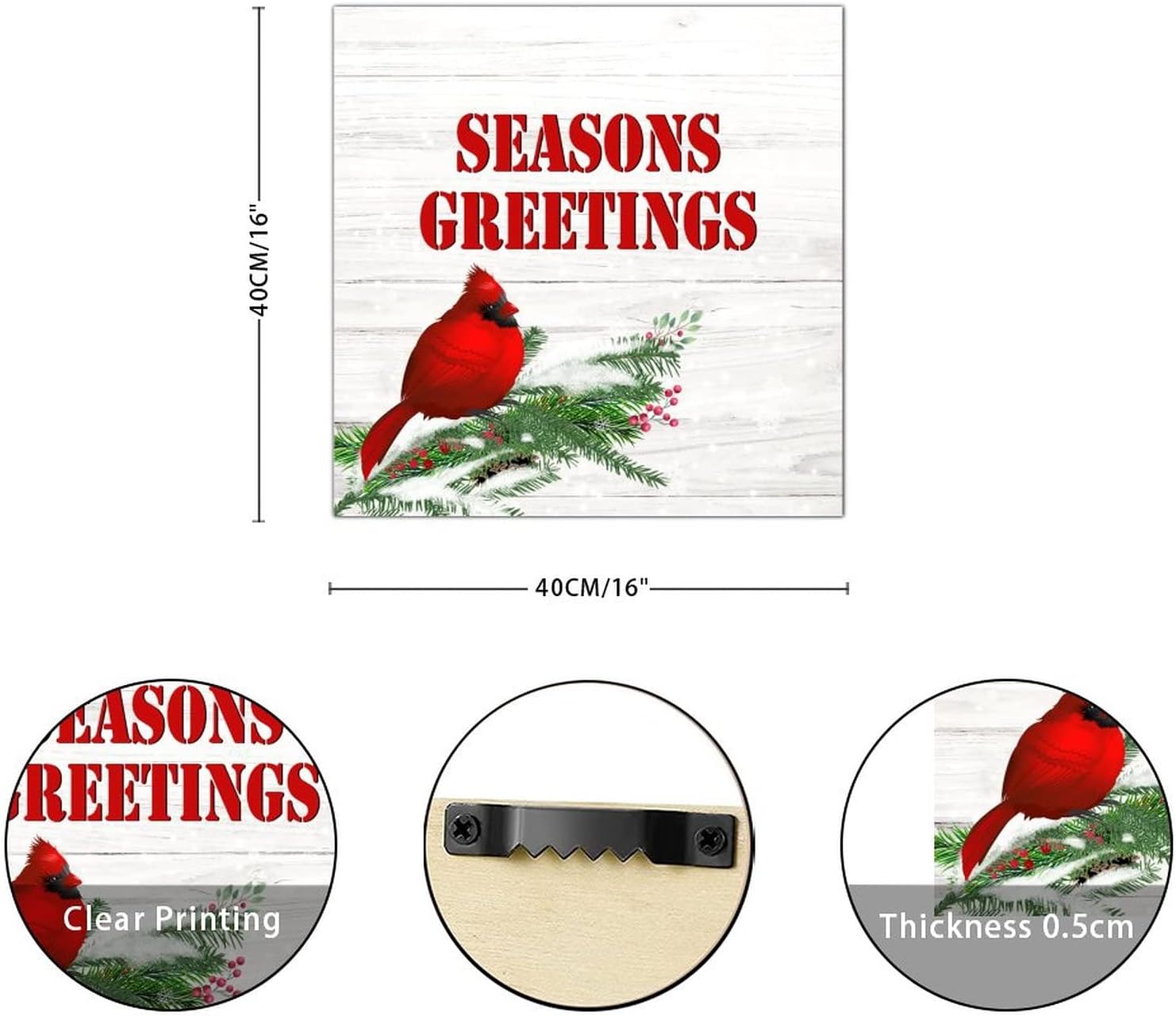 Seasons Greeting Wooden Signs Retro Winter Mistletoe Bird Nut Hanging Wall Art Christmas Is Coming Home Wall Decoration For Office Bedroom Living Room Home Housewarming Gift 16x16in