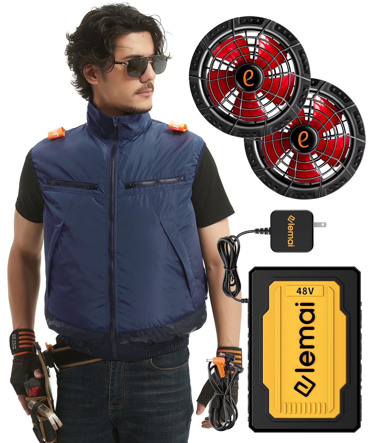 [elemai] 2025NEWモデル チタンファン付きベスト遮熱-15℃ 48V最強進化ファン 2種類モード搭載 大容量 急速充電 熱中症対策 暑さ対策グッズ (ネイビー, 4XL) Amazon | [elemai] 2025モデルチタンファン付きベスト 48V最強進化