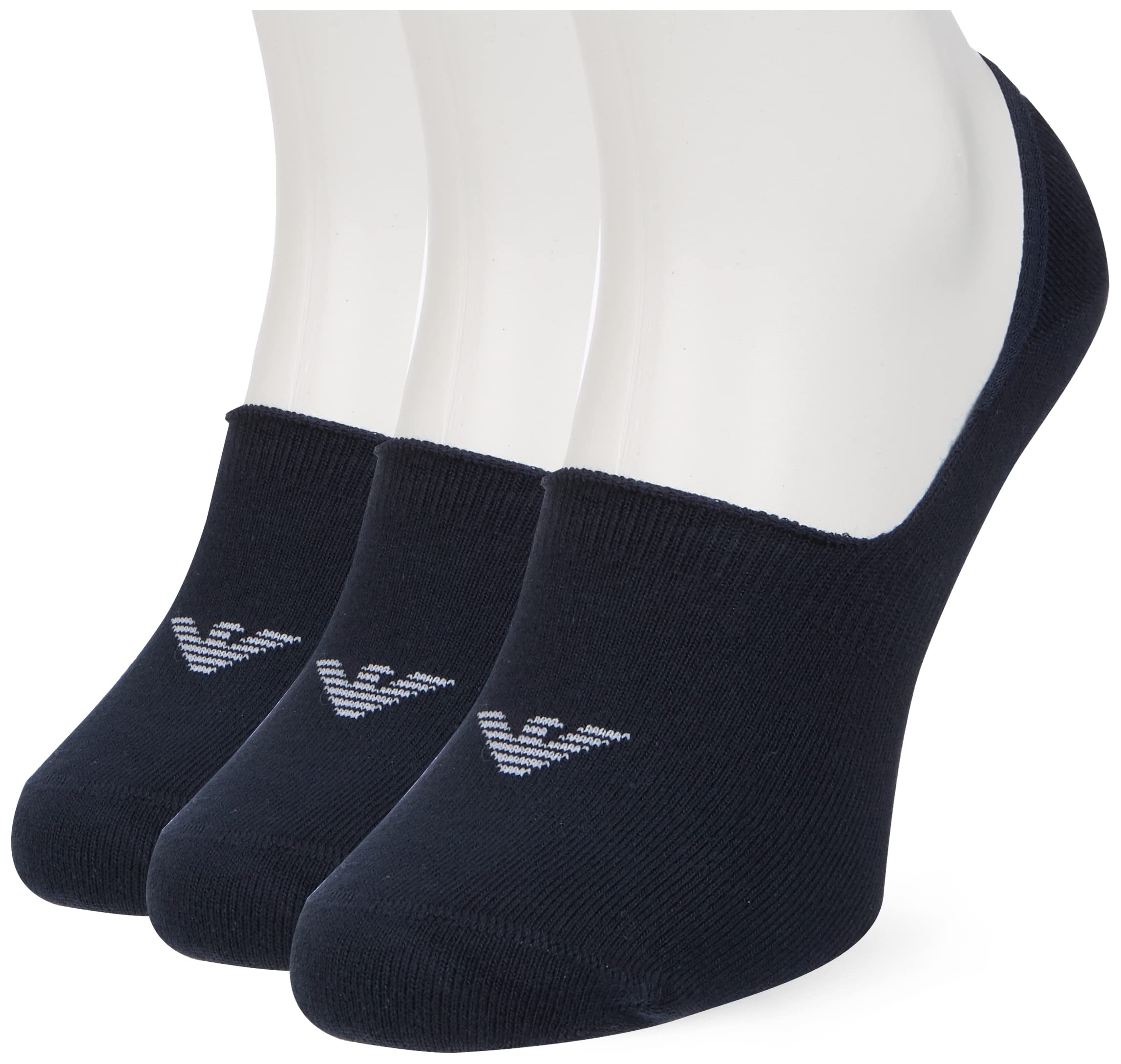 Emporio Armani Underwear Men's 3-Pack Invisible Socks With Jacquard Eagle 3-Pack Invisible Socks, marine, S/M