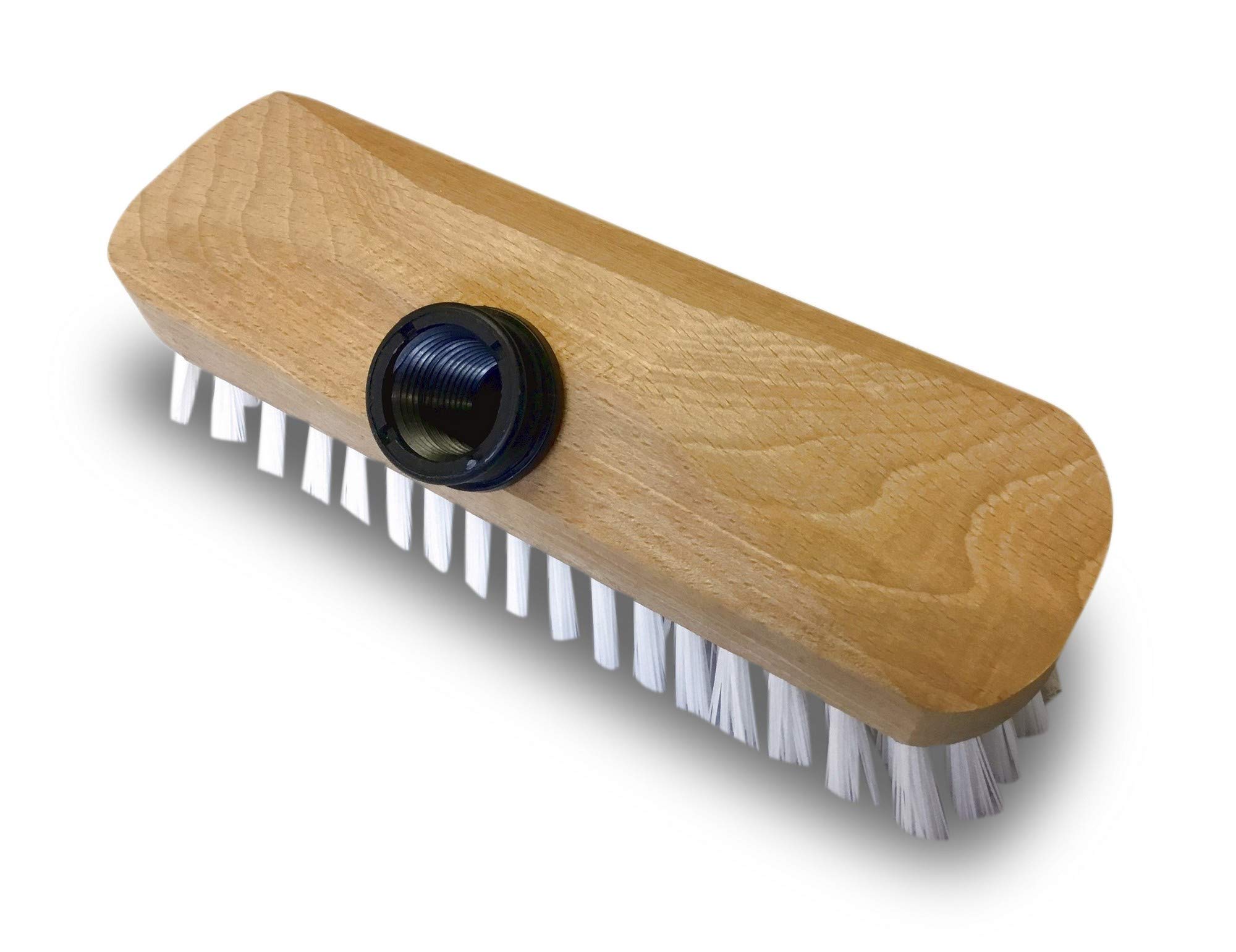 Balai Brosse Lave-Pont 22 cm en PPL Blanc | Manche Bois 1,25 m | Monture Bois | pour Laver récurer ponts terrasses carrelages sols Tapis | Douille vissante Plastique | Kibros 1111