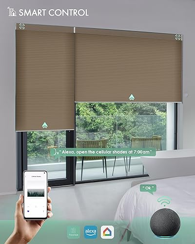 Miniatura 79 de Yoolax Persianas celulares motorizadas compatibles con Alexa, persianas motorizadas opacas inteligentes de panal para ventanas, persianas Textura