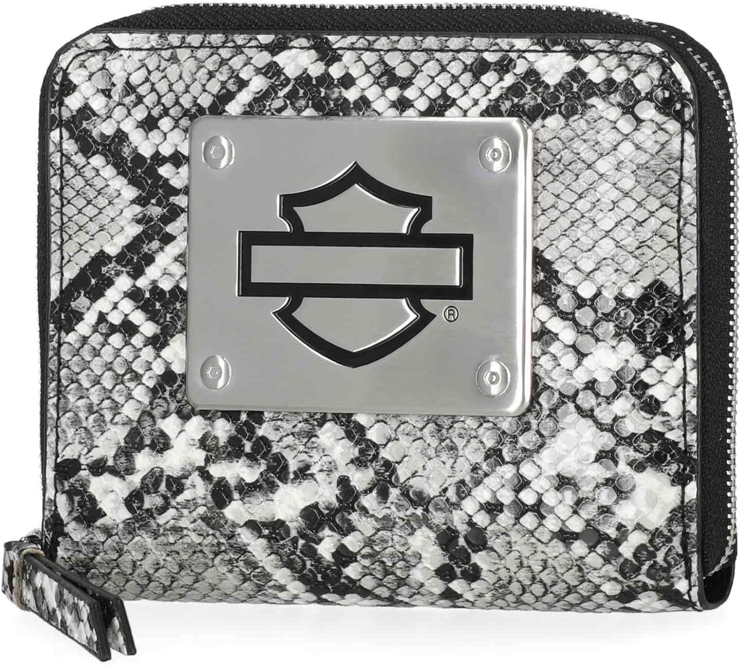 Harley-Davidson Women's Python Print B&S Logo RFID Zip Around Wallet, Black